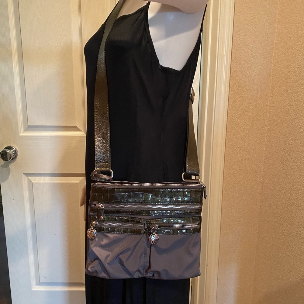 Brighton patent and nylon crossbody purse.